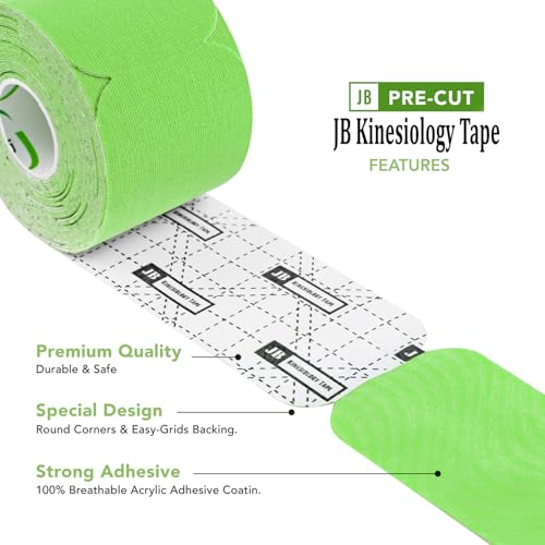 Image of JB Tape Kinesiology Tape, 80 Precut Strips, Green, Latex‑Free, 4 Rolls | 80 Precut Strips, 10-Inch Strips, 4 Rolls