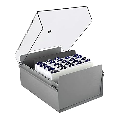 Acrimet 5 x 8 organizer na dokumenty metalowa podstawa wytrzymała (karty indeksowe AZ 205 mm szerokość x 138 mm wysokość i przegroda w zestawie) (kolor szary z przezroczystą kryształową plastikową pokrywą)