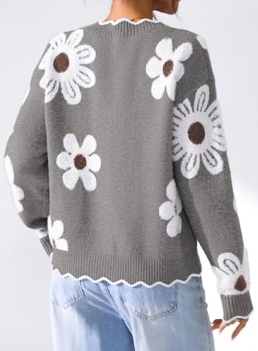 Pink Queen Fuzzy Sweater Cardigan for Women 2025 Fashion Long Sleeve Flower Outerwear Button Down Open Front Cardigan Coat3