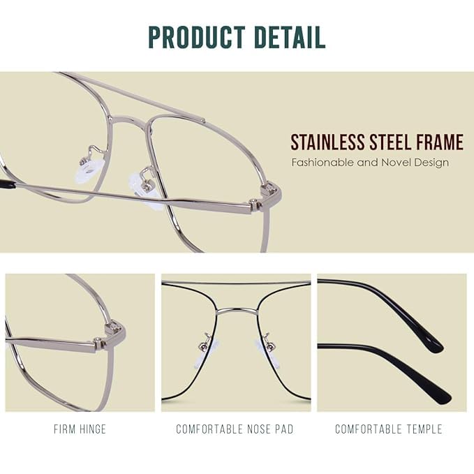 A LUINS Blue Light Blocking Glasses, Anti Eyestrain, Computer Reading Glasses, Gaming Glasses, TV Glasses for Women Men (SILVER) 3