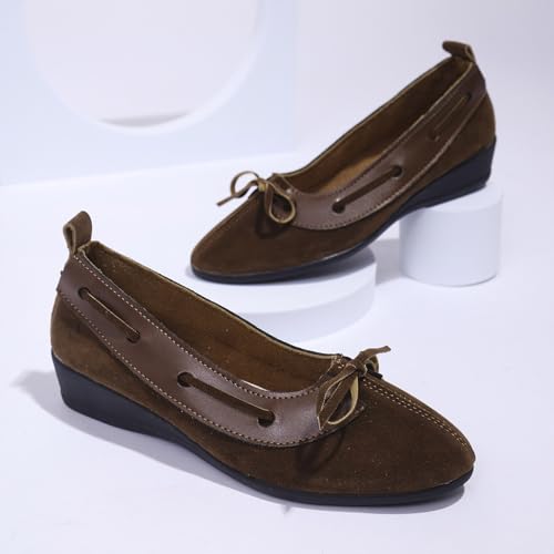 Women's Casual Wedge Heel Shoes Closed Toe Leather Upper Color Block Design Comfortable Everyday Wear Versatile2