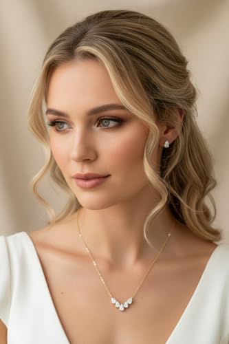 Juego de joyas de circonita dorada para oficina de registro y look de invitada 5