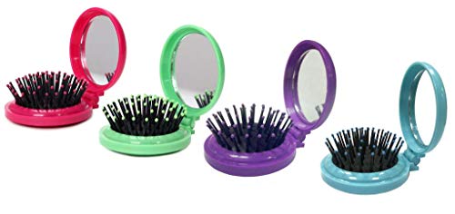 Louise Maelys 4pcs Colorful Folding Hair Brush with Cosmetic Mirror Travel Hair Comb for Purse Gift Idea