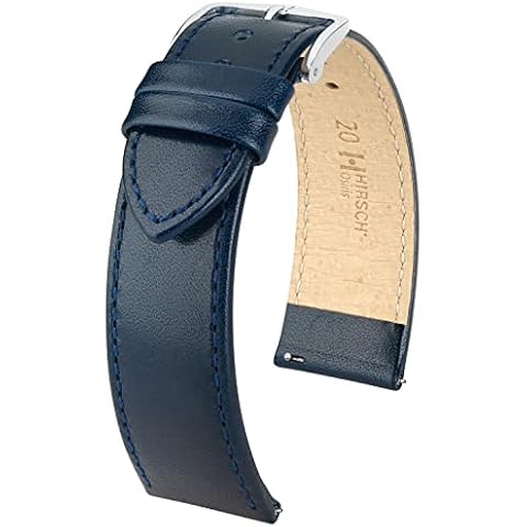 Correa de reloj HIRSCH Osiris L - piel de becerro auténtica - clásica/elegante - damas/caballeros - Brillante azul - 20 mm Cover