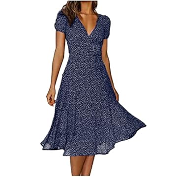 Vestidos femininos de manga curta, vestidos florais para mulheres, decote em V, camisa havaiana, maxi vestidos longos 2024, D-116 azul-marinho, M