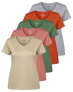 Real Essentials 5er-Pack: Damen Sport-T-Shirt mit kurzen Armen, V-Ausschnitt, Dry-Fit-Yoga-Top mit Feuchtigkeitsableitung (erhältlich in großen Größen), 12 Stück, X-Groß