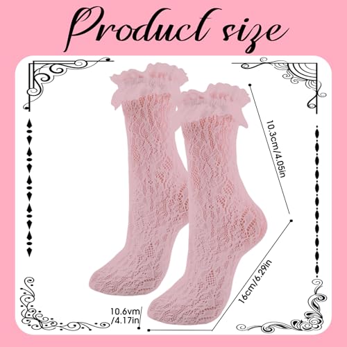 Image of 4 Pairs Womens Lace Ruffle Frilly Socks,Sexy Mesh Lace Trim Socks Lolita Socks,Cute Dress Socks Ankle High Socks for Women