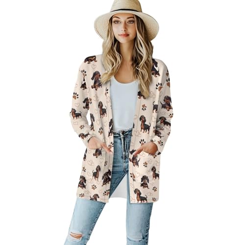 Image of Womens Open Fron Cardigan Sweaters Long Sleeve Oversized Casual Tops Loose Lightweight Daily Coats with Pockets