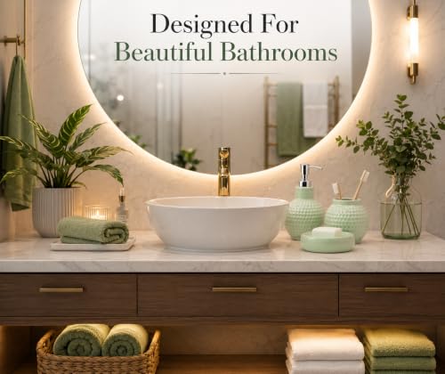 Image of Quace Ceramic Bathroom Accessories Set of 3, Soap Dispenser, Toothbrush Holder & Soap Dish, Modern Bathroom Decor Set for Wash Basin, Vanity Counter & Home Bathroom (Sage Green)