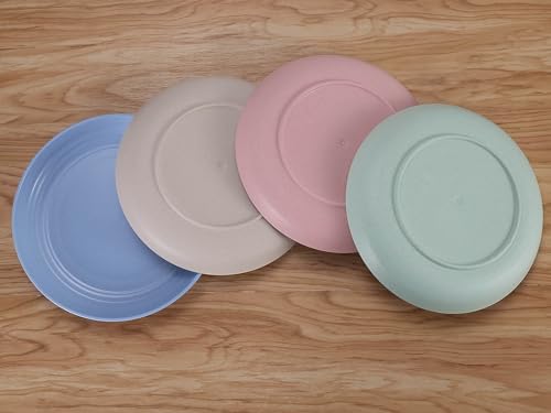 Image of 7 Inches Small Unbreakable Wheat Straw Plates - Reusable Plate Sets of 4 - Dishwasher & Microwave Safe - Perfect for Dinner Dishes - Healthy, BPA Free & Eco-Friendly (7 Inches)