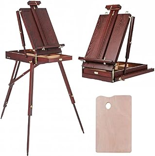 MEEDEN French Style Wooden Sketchbox Easel with Fodable Legs,Drawer Storage and Palette Tray,Portable Artist Easel Box for Outdoor Painting,Tripod Easel Stand for Sketching,Display