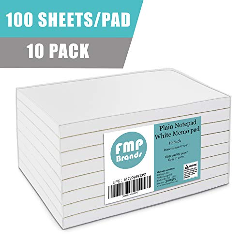 Fmp Brands [10 Pack] 100 Sheets Paper Notepads - 4 X 6” Memo Scratch Pad Server Waitress Waiter Book To Do Grocery List Small Notebook Restaurant Checkbook White #TOP1