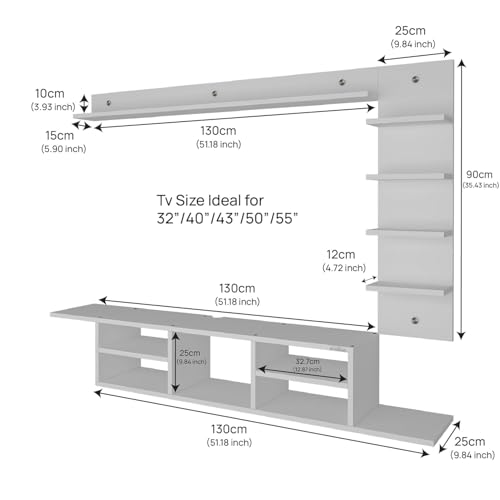 Image of Anikaa LED Light TV Unit Wall Mounted TV Unit Wall TV Cabinet TV Stand for Living Room, Set Top Box Stand - White (D.I.Y - Do-It-Yourself) Ideal for up to 50 inch inches