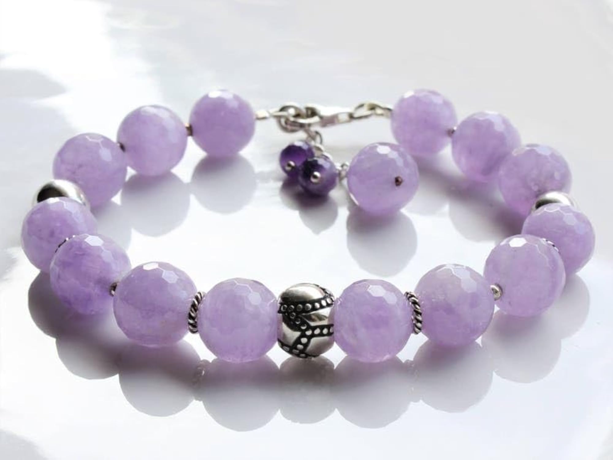 Unisex Lavender Amethyst Round Beaded Bracelet, Adjustable Link