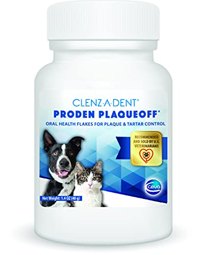 Clenz-A-Dent ProDen PlaqueOff Oral Health Flakes for Dogs and Cats VOHC Accepted Supports Plaque & Tartar Control Freshens Breath Natural Seaweed Formula 40 g