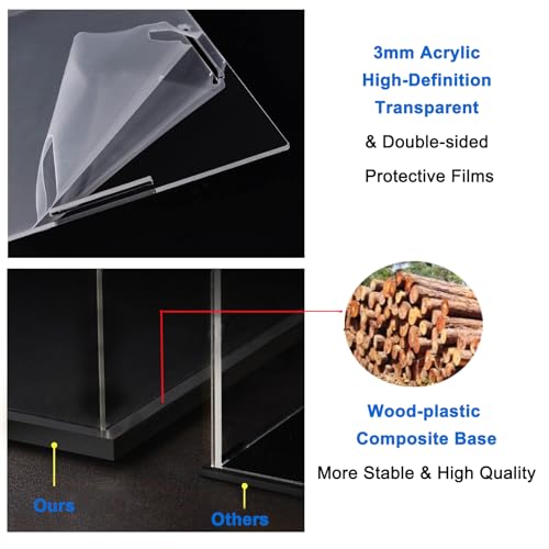ELEpure Transparent Acrylic Display Case for LEGO 42111 Collectibles, Thickened Assembly, Acrylic Box, Dustproof Protection, Display Case with Black Wood-Plastic Base and LED Beads (45 x 20 x 20 cm)