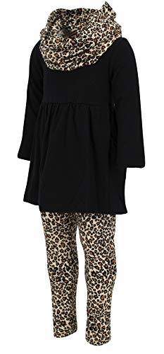 Image of Unique Baby Girls Kids Toddler 3pc Outfit Set Long Sleeve Stretch Tunic Top Leggings and Scarf