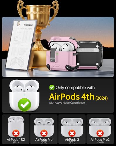 Image of Pohgelan Compatible with AirPods 4 Case (Pink) | Magnetic Automatic Lock with Phone Stand & Cleaning Kit,Compatible with Magsafe