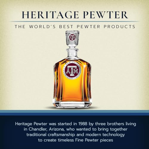 Image of Heritage Pewter Texas A&M Capitol Decanter | 24 OZ Whiskey Decanter for Liquor with Airtight Stopper | Expertly Crafted Pewter Glass Clear