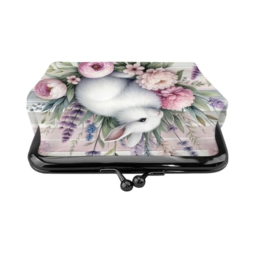 Pu Leather Buckle Coin Purse Easter-Rabbits-Floral Girls Kiss-Lock Change Purse Wallets2