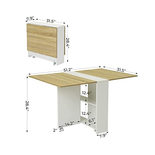 Tiptiper Folding Dining, Versatile Dinner Table with 6 Wheels and 2