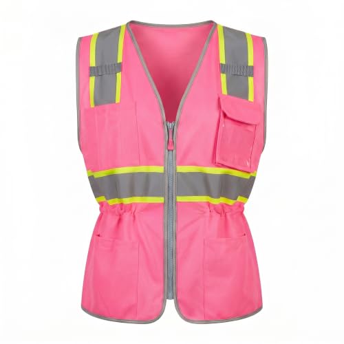 sesafety High Visibility Vest for Women, Slim Fit Drawstring Safety Vests