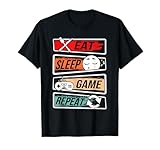 Photo Gallery gamer videogiochi eat sleep game repeat divertente maglietta Photo Gallery gamer videogiochi eat sleep game repeat divertente maglietta