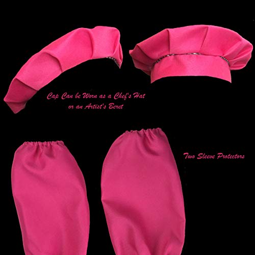 Lifestyle Banquet Chef Set for Girls Gifts Age 10 (fits 8 to 12 year olds) Adjustable Pink Apron plus Chef Hat and Protective Sleeves - Gift Set for Girls