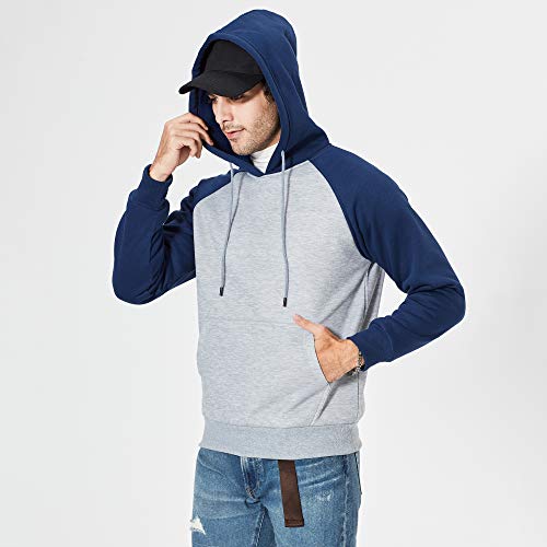 Lbl Men's Color Block Hoodies Regular Casual Fleece Pullover Warm Hooded Sweatshirts Navy S #TOP4