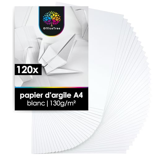 OfficeTree 100 Feuille A4 blanche - Papier imprimante Blanc Cartonné - pour Bricoler et Construire - 130 g/m²