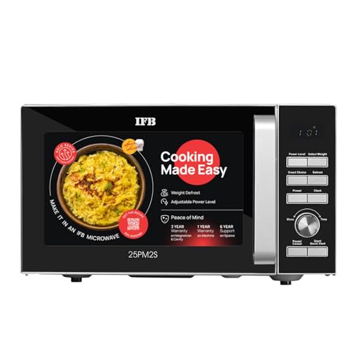 IFB 25L Solo Microwave Oven with 61 Auto Cook Menus (25PM2S, Silver, Easy to use Jog dial & Buttons, Mug Recipes, Steam Clean, Auto Reheat, Preset Timer, Power...