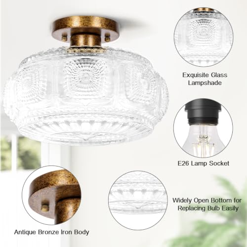 Image of 12 Inch Semi Flush Mount Ceiling Light Fixture, Antique Bronze