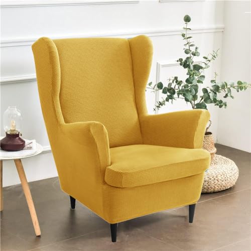 Highdi Housse de Fauteuil à Oreilles Extensible 2-Pièces Couverture de Fauteuil avec Housse de Coussin en T, Couleur Unie Jacquard Épaissir Strandmon Housse...