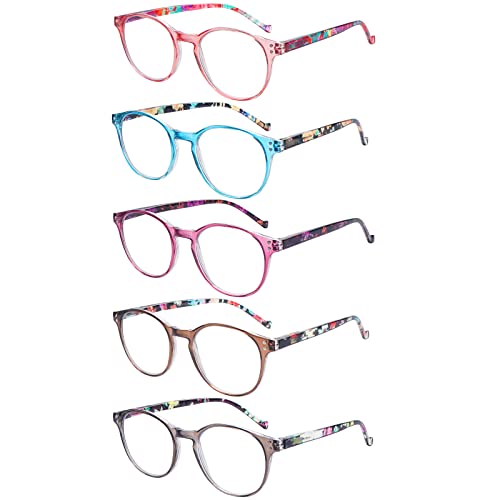 Image of 5-Pack Reading Glasses Blue Light Blocking, Fashion Round Computer Readers Women Men Clear Lens Anti UV /Glare (5 Pack Mix Color, 2.50)