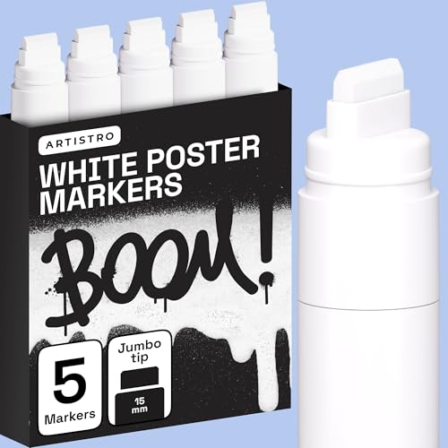 Image of ARTISTRO 5 White Paint Pen for Rock, Glass, Ceramic, Wood, Tire, Fabric, Metal, Canvas, Marking, Painting - Set of 5 Acrylic Paint Markers Water-based - Jumbo Tip
