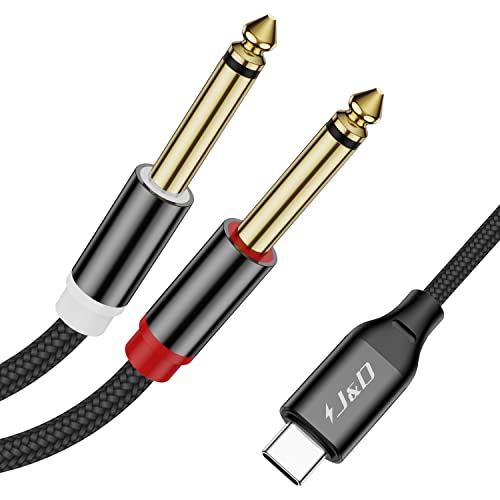 J&D USB C to 1/4 inch Audio Cable, USB Type C to Dual 6.35 mm TS Mono Y Splitter Audio Cord for Tablet, Laptop, Amplifier, Mixer, Compatible with iPhone 16/17 Series and Galaxy S24/S25, 1 Meter