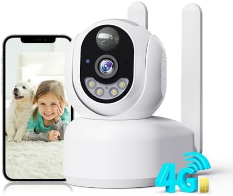 Con tarjeta SIM 4 4G LTE Cámara de Vigilancia Interior con Tarjeta SIM, 2K 360° PTZ...