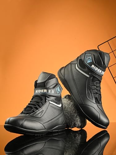 Image of Eego Italy Men's, Water Resistant Biker Boot /Motorcycle Riding Boot, Light Weight & Anti Slip Sole, Padded in Socks, 3M Reflectors, walkable with shin and Ankle Protection