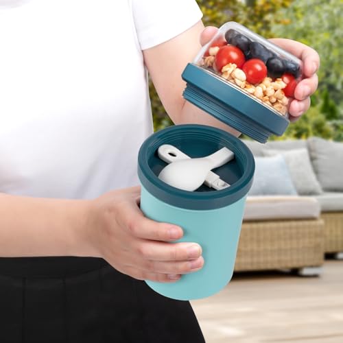 Müslibecher to Go 600ml+270ml,Joghurtbecher to Go Kinder mit Löffel,Müsli Cup to Go Becher,Cornflakes to Go,Müslibecher Müslidose Müslischale Frühstücksdose Müslibox,Joghurt Box to Go (Himmelblau) 4