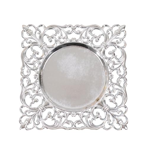 Balsa Circle 6 Square 12 in Silver Vintage Acrylic Charger Plates with Hollow Lace Borders Wedding Event Party Decorations Supplies