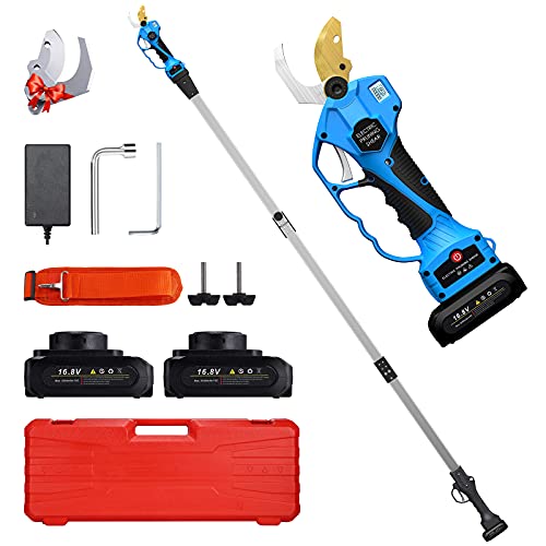 Seesii Electric Pruning Shears, Cordless Branch Pruner with 7.5 Ft High Reach Extension Pole, 30mm Cutting Diameter, 2X 2.0 Rechargeable Battery, Power Pruner for Tree Branch Flowering Brushes