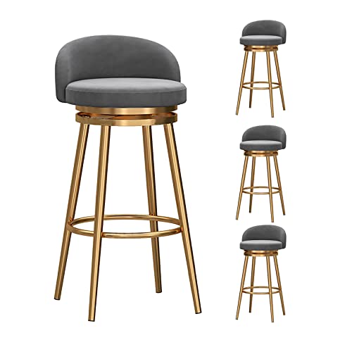 WDSOPK Taburete De Bar Giratorio De Terciopelo Rosa Estilo Granja con Respaldo Y Patas De Metal Dorado,Altura De Mostrador De 65 Cm.(4 Piezas - Gris)