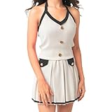Novelle Fashion 2 Piece Skirt Sets for Women in White with Large Size | Skirt Set or Skort Set with Stylish Button Design | Skort Sets Women 2 Piece Outfits with V-Neck Top & Striped Pattern Minis