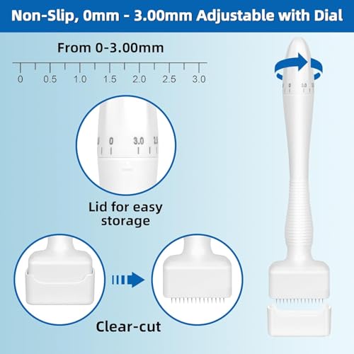 Image of Baeskii Derma Stamp for Hair Growth & Facial Spa | Titanium Coated Adjustable Needles 0.25mm to 3mm | 140 Microneedling Stamp for Skin Repair, Face, Hair & Beard Growth | Reduces Acne Scars | Safe & Effective To Use