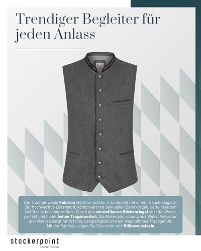 Stockerpoint Herren Trachtenweste Fabricio I Größen 46-60 I Traditionelle & hochwertige Weste mit verstellbarem Riegel I Perfekt für Trachten & Festlichkeiten