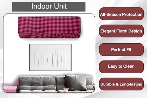 Image of The Furnishing Tree 1 Ton Split AC Cover for Indoor and Outdoor Units Checkered Pattern Maroon
