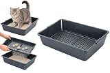 arenero Gato - Savic Litter Tray - Gris - Abierto - con tamiz - diseño práctico - fácil de Limpiar - 29,5x41,5x10 cm