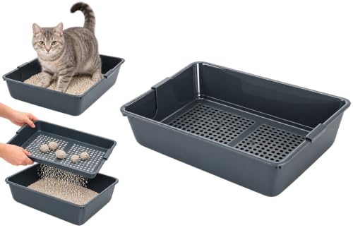 lettiera Gatto Chiusa - Savic Litter Tray - Grigio - Aperta - con setaccio - Design Pratico - Facile da Pulire - 29,5x41,5x10 cm