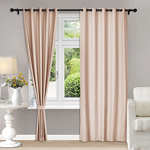 Fcoise Elegant Cotton Grommet Blackout Curtain Panels Stripe Pattern Drapes with Adjustable Tieback, Bedroom Curtains for Nursery Boys Girls Kids Children, 1 Panel, 84