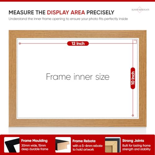 Alison Kingsgate Modern 12X10 Oak Picture Frames- Engineered Wood Photo Frame with Shatterproof Perspex Front- Ideal for Posters, Certificates & Artwork- Wall Mount or Tabletop Display - Image 2